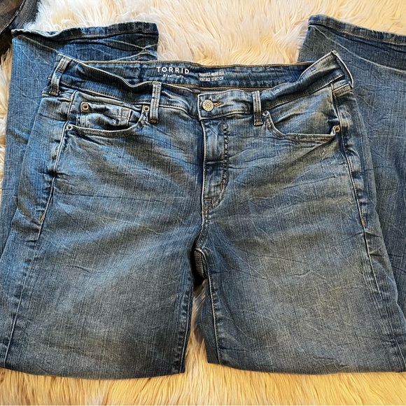 Torrid Blue Flare Jeans with Distressed Details - Picture 3 of 11